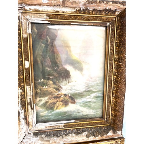 21 - 3 Gilt framed paintings , 2 signed, largest frame has damage, largest measures approx 21