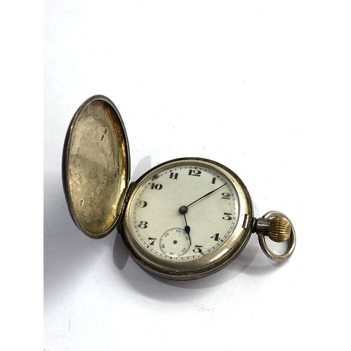 32 - Silver full hunter pocket watch working order needs second hand no warranty given