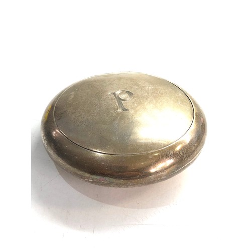 28 - Antique silver tobacco box measures approx 8.6cm dia engraved initial goldsmiths & silversmiths comp... 