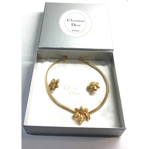 565 - Vintage Christian Dior Gold Tone & Crystal  necklace & earrings Set original box