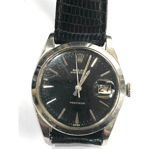 69 - Vintage boxed gents 1950s black dial Rolex oysterdate precision rolex leather strap watch will tick ... 