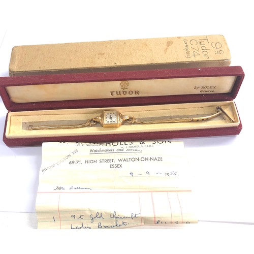 73 - Vintage Boxed Ladies 9ct gold rolex tudor wristwatch comes with outer and inner box 9ct gold strap r... 