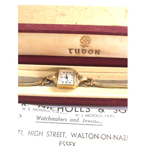 73 - Vintage Boxed Ladies 9ct gold rolex tudor wristwatch comes with outer and inner box 9ct gold strap r... 