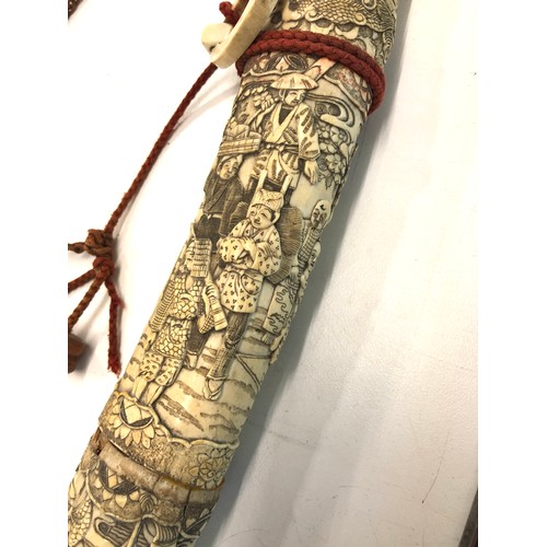 566 - Fine 19th century Japanese ivory katana high detailed carved handle and saya carved in relief with b... 