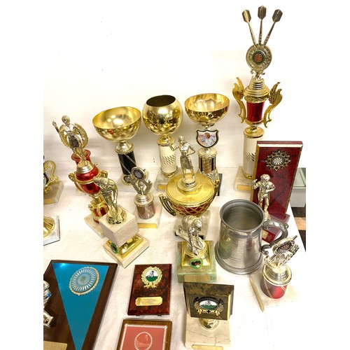 292 - Large selection of trophies to include Darts, bowls etc