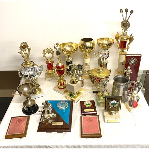 292 - Large selection of trophies to include Darts, bowls etc