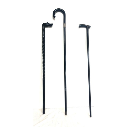 255 - Selection of 3 antique walking sticks, some with carving and silver elements