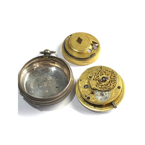 517 - Antique silver verge fusee pocket watch diamond end stone spares or repair