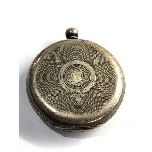 516 - Antique open face silver pocket watch watch is ticking but no warranty given missing loop