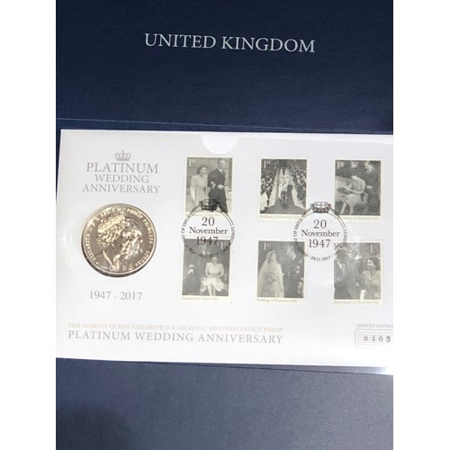 542 - 1947 -2017 Elizabeth & Philip Platinum 4 x £5 Crown Coin First Day Postal Covers