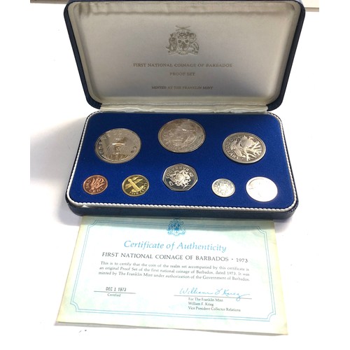 545 - 1973 First National Coinage of Barbados Proof Set Coins inc. Silver Coins + COA