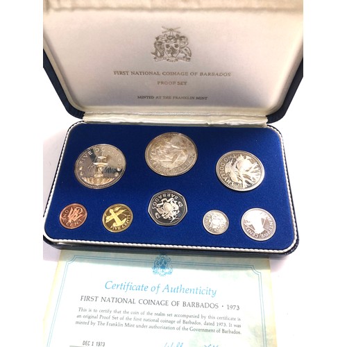 545 - 1973 First National Coinage of Barbados Proof Set Coins inc. Silver Coins + COA