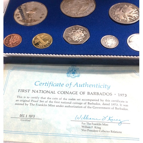 545 - 1973 First National Coinage of Barbados Proof Set Coins inc. Silver Coins + COA