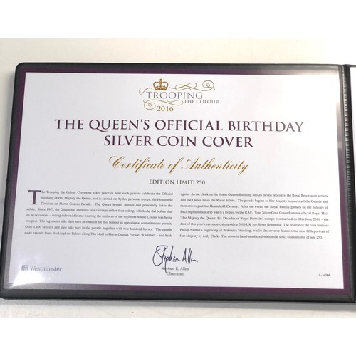 548 - Limited edition Silver 1oz Fine .999 coin the queens official birthday trooping the colour silver co... 