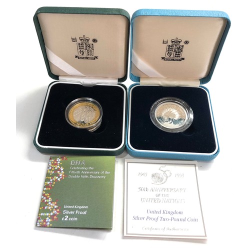 557 - 2 x 1995 & 2003 silver proof £2 Coins COA boxed