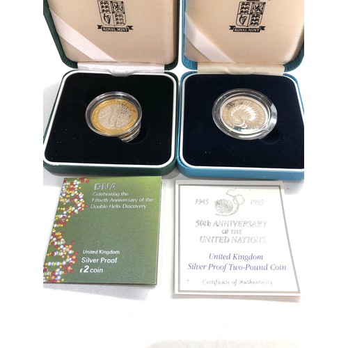 557 - 2 x 1995 & 2003 silver proof £2 Coins COA boxed