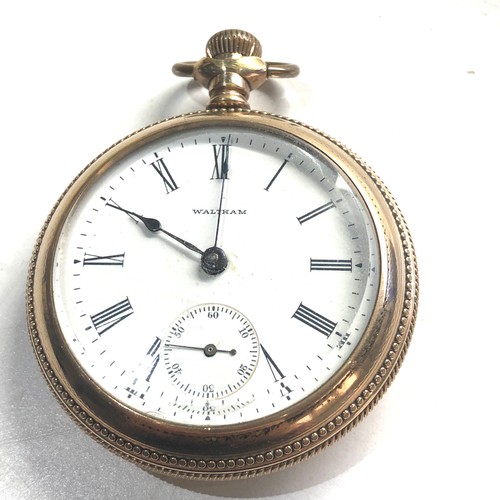 524 - Waltham open faced pocket watch american train watch working but no warranty given