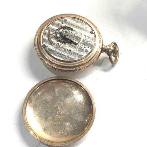 524 - Waltham open faced pocket watch american train watch working but no warranty given