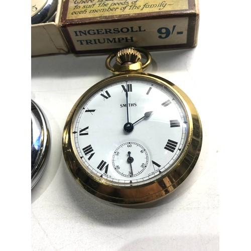 525 - 3 vintage smiths / ingersoll pocket watches working order but no warranty given