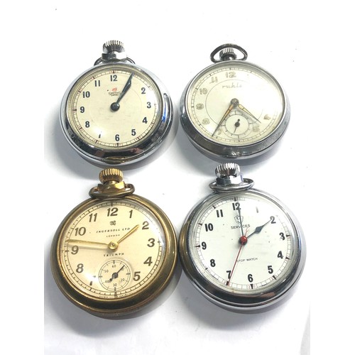 521 - 4 vintage pocket watches smiths ingersoll etc working order but no warranty given