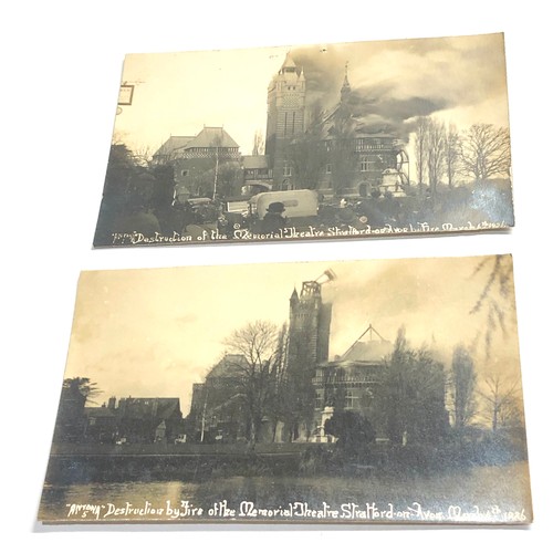 578 - 2 real photo disaster postcards destruction by fire of the memorial theatre stratford on avon march ... 