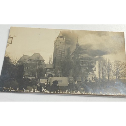 578 - 2 real photo disaster postcards destruction by fire of the memorial theatre stratford on avon march ... 