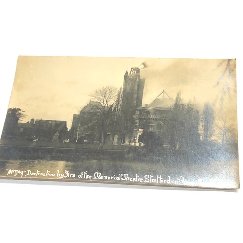 578 - 2 real photo disaster postcards destruction by fire of the memorial theatre stratford on avon march ... 