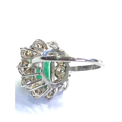 62 - Fine Vintage platinum emerald & diamond ring est 2ct diamonds set with large central emerald that me... 