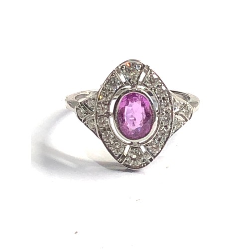 64 - Fine certificated platinum art deco style diamond & pink sapphire ring