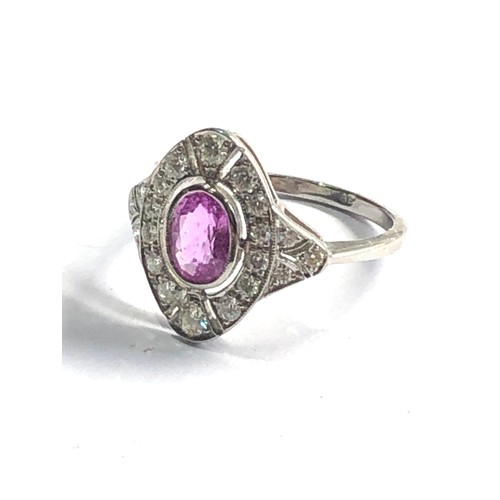 64 - Fine certificated platinum art deco style diamond & pink sapphire ring