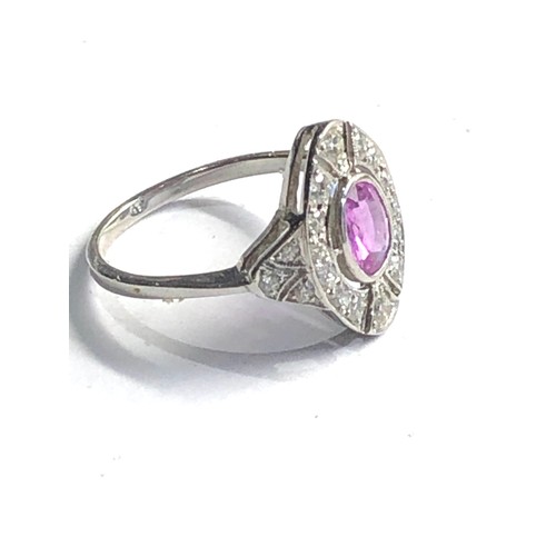 64 - Fine certificated platinum art deco style diamond & pink sapphire ring