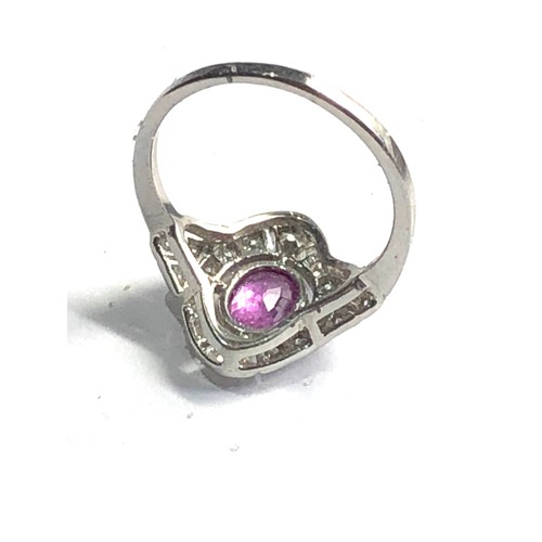 64 - Fine certificated platinum art deco style diamond & pink sapphire ring