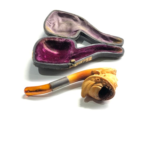 Lovely Edwardian cased silver and amber shops pipe.