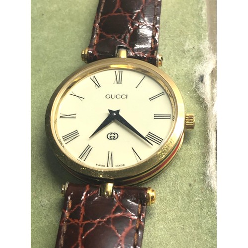 460 - Boxed Gucci wrist watch enamel back & sides unisex size