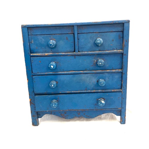 213 - Antique 2 Over 3 miniature Pine painted chest of drawers measures 14