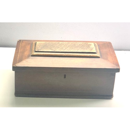 122 - Antique hinged lid box set with small mirror measures approx 11ins by 7ins 4.5ins