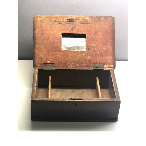 122 - Antique hinged lid box set with small mirror measures approx 11ins by 7ins 4.5ins