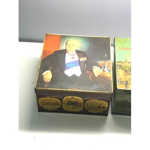 109 - 2 large vintage biscuit tins Winston churchill & Elkes london biscuit tin