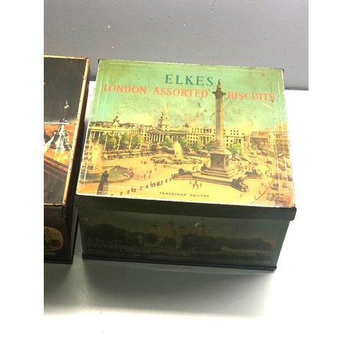 109 - 2 large vintage biscuit tins Winston churchill & Elkes london biscuit tin