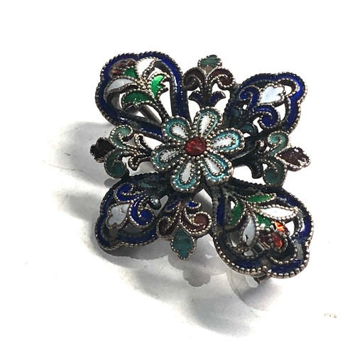 501 - Sterling silver & enamelled floral brooch