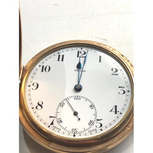 522 - Vintage nallog gold plated full hunter pocket watch