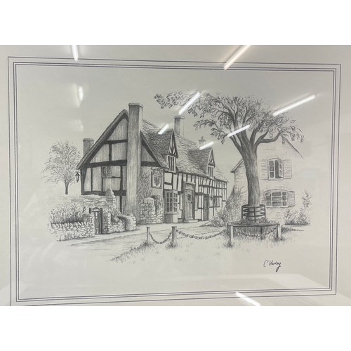 27 - 2 Framed signed drawings, David Hawker, C Varley, approximate measurements 22 inches by 18 inches