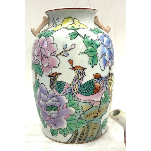 19 - 3 Pieces of oriental china includes a teapot and 2 vases, largest vase measures approx 9.5