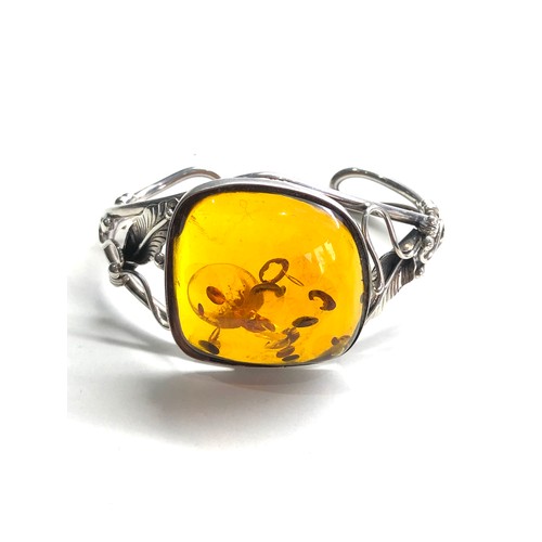 500 - Vintage sterling silver amber set  floral cuff bangle