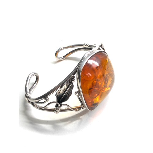 500 - Vintage sterling silver amber set  floral cuff bangle