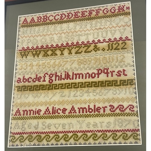 59 - Antique framed sampler dated 1870 frame measures approx 14.5