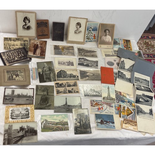 7 - Selection of antique real photo post cards, photos behind glass, letters etc