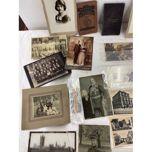 7 - Selection of antique real photo post cards, photos behind glass, letters etc