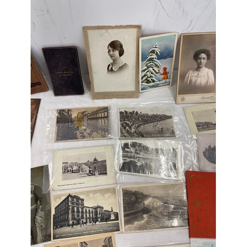 7 - Selection of antique real photo post cards, photos behind glass, letters etc