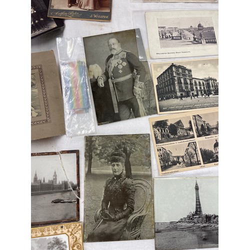 7 - Selection of antique real photo post cards, photos behind glass, letters etc